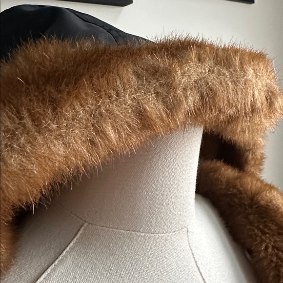 Vintage Neutral Brown Faux Fur Hooded Reversible Full Length Trench Coat 1X Soft - Picture 11 of 13